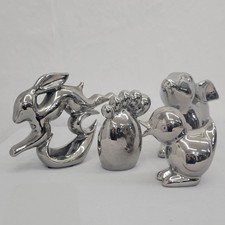 4 X Animals Modern Silver Chrome Figurine Ornament Sculpture Home Decor Statue