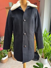 Stunning A.P.C. Black Wool Blend Pea Coat JACKET, with Shearling Collar, Small
