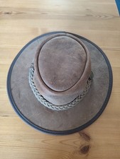 Barmah 1060 Foldaway Bronco Brown Genuine Leather Australian Bush Hat Size S