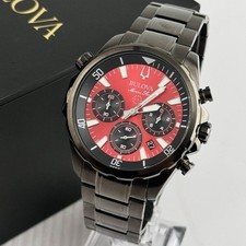 Bulova Marine Star Red Dial Chronograph Men's Quartz Watch 43mm 98B350
