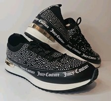 JUICY COUTURE BELLAMY LACEUP SNEAKERS Sz 9.5 Black White Rhinestone SHOES