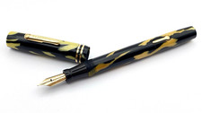 VINTAGE CONKLIN FOUNTAIN PEN BLACK AND PEARL SEMI FLEXIBLE 14K GOLD FINE NIB USA