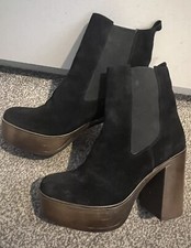 ?TOPSHOP?Real Suede Leather Stacked Platform BOOTS 70’s 8/41