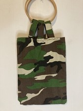 Y2K 'Arch Ava' Camo Handbag wi Round Wooden Handles Topshop Concession NWOT