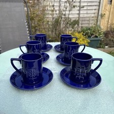 Vintage Portmeirion Totem Cobalt Blue 12 Piece Coffee Set 6 Cups And 6 Saucers