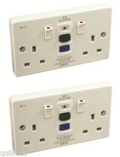 2 x Double RCD Switch Sockets (Latching - Passive) 30mA Twin/ 2 Gang White