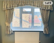 Custom Made Sanderson Frilled Curtains 72” x 52” Pelmet & Tie Backs