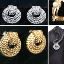 CLIP ON EARRINGS knot weave MATT GOLD/SILVER TONE vintage ROUND rope textured