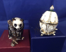 Atlas Edition Enamel Egg On Stand & Enamel Panda Bear Trinket Boxes FREE POSTAGE