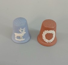 Wedgwood Jasperware Thimbles x2 Blue Brown 4cm Sewing Collectables -CP