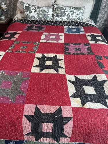 Antique quilt handstitched red - antique,