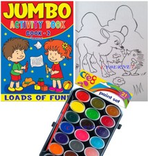 A4 JUMBO CHILDREN'S COLOURING BOOK Pictures Learning 142 Pgs + PAINT SET
