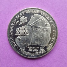 2013 Gibraltar Treaty of Utrecht £3 Three Pounds Coin Uncirculated