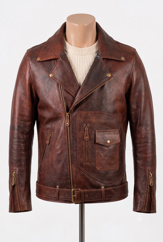 Vintage brown leather - brown, biker