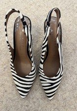 Ladies NEXT Zebra Stripe Leather Slingback Court Shoes. Size 37. Worn Once.