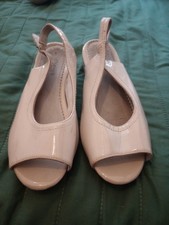 Patent Nude Wedge Sling Back,Peep Toe Shoes Size 6