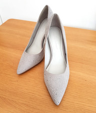 Next Silver Grey Diamante Stiletto Heel Ladies Court Shoes. size UK4½. Excellent
