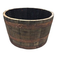 LARGE OAK HALF  BARREL PLANTER / GARDEN PLANTER / VEGETABLE TUB POT EX WHISKEY