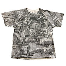 Andazia MC Escher Relativity Spiral Stairs T Shirt Large Vintage 1990 AOP Rare