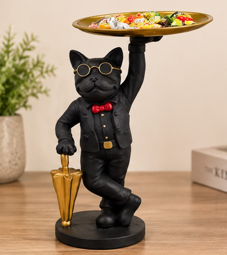 Bulldog butler statue with - bulldog,