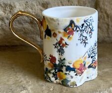 Anthropologie Floral Gilded Handle Mug 9.5 cm Tall & 7.5 cm Diameter Cup