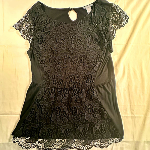 Black lace blouse top - blouse, l