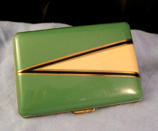 GREEN ENAMEL VINTAGE ART DECO CIGARETTE CHEROOT CASE POCKET STASH TRINKET BOX
