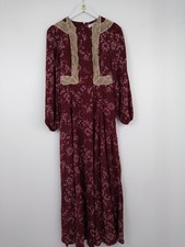 M&S Per Una Dress Red Print Lace Trim Long Sleeve Satin Maxi RRP £59 NEW F2