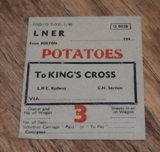 Vintage LNER Railway Luggage Baggage Label POTATOES to KINGS CROSS 1940s