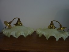 Pair Of Antique Uranium Glass French Coolie Light Shades