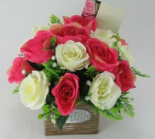 Table arrangement in Wooden pot all Round Artificial/Silk flowers 20cm FREE P&P