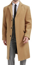 Mens Camel Wool Cashmere Bond Overcoat Long Winter Coat Covert Jacket
