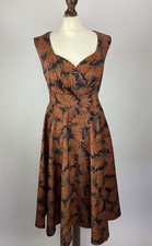 Joe Browns Crisp Leaves Sleeveless Dress Approx Size 12 Fit & Flare Rust/Navy