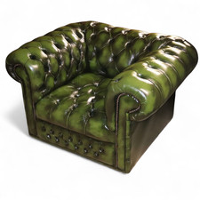 Vintage Green Leather Chesterfield Club Chair / Armchair