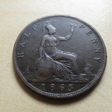 Victoria Half-Penny 1865/3 Good Grade (myrefn21656)