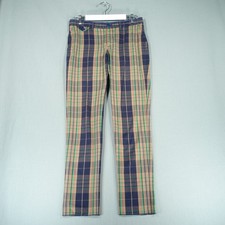Paul Smith Trousers Mens 42 Green Blue Plaid London Tapered Pants Button Fly