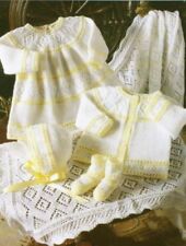 Baby Knitting Pattern Dress Cardigan Bonnet Bootees Shawl 4 ply 12-18 inch chest