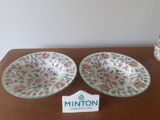 2 x MINTON Haddon Hall Green Rimmed Pasta / Soup Bowls - 8"/ 20.5cms