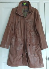 'Woodland Leather' Beautifully Supple Tan 100% Real Leather Coat Size 18/20