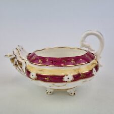 Antique 19thC Creamer Milk Jug Shallow Shape On 4 Feet Decorated Puce And Yellow