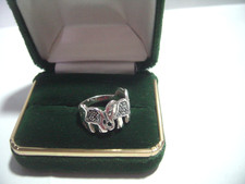 vintage solid silver -elephants & marcasites ring-hand made-size n-best quality