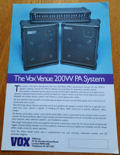 Vox venue 200w system sales - venue, pa