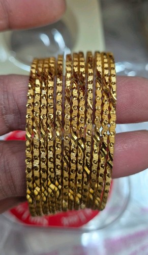 22k gold plated 12thin bangles - gold,
