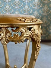 Baroque Marble Top Side Table: French Louis Style, Gold/Beige Finish