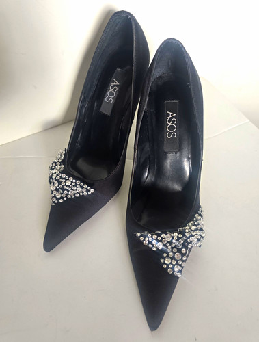 Asos black satin pointed court - pointed,