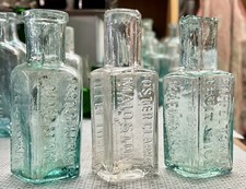 x3 1890’s Victorian Bottles, inc Rare Clear - EIFFEL TOWER FRUIT JUICE (H749)
