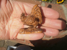 Hand Carved wood netsuke Cockerel finds a worm boxwood collectable figure