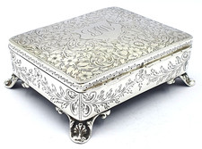 Stunning antique 1904 Edwardian sterling silver jewellery box on ornate legs
