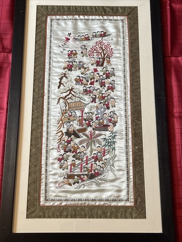 Antique framed chinese silk - antique,