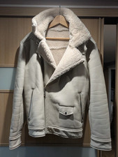 Unused Mens Stunning Zara Faux Fur Aviator Jacket in Off-White UK L Bomber